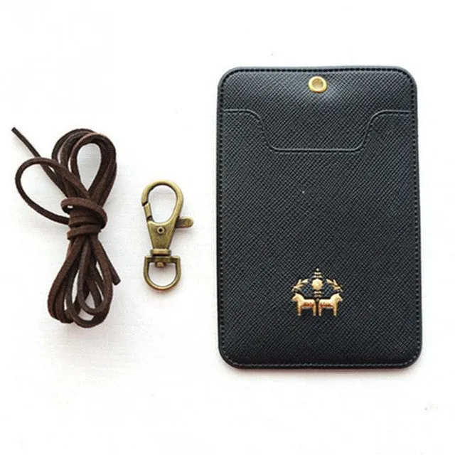 New PU Leather passport Bus Card Cover with Buckle Neck Lanyard Company Office Supply Name Badge Card Case Business Card Holder