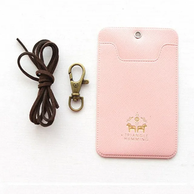 New PU Leather passport Bus Card Cover with Buckle Neck Lanyard Company Office Supply Name Badge Card Case Business Card Holder