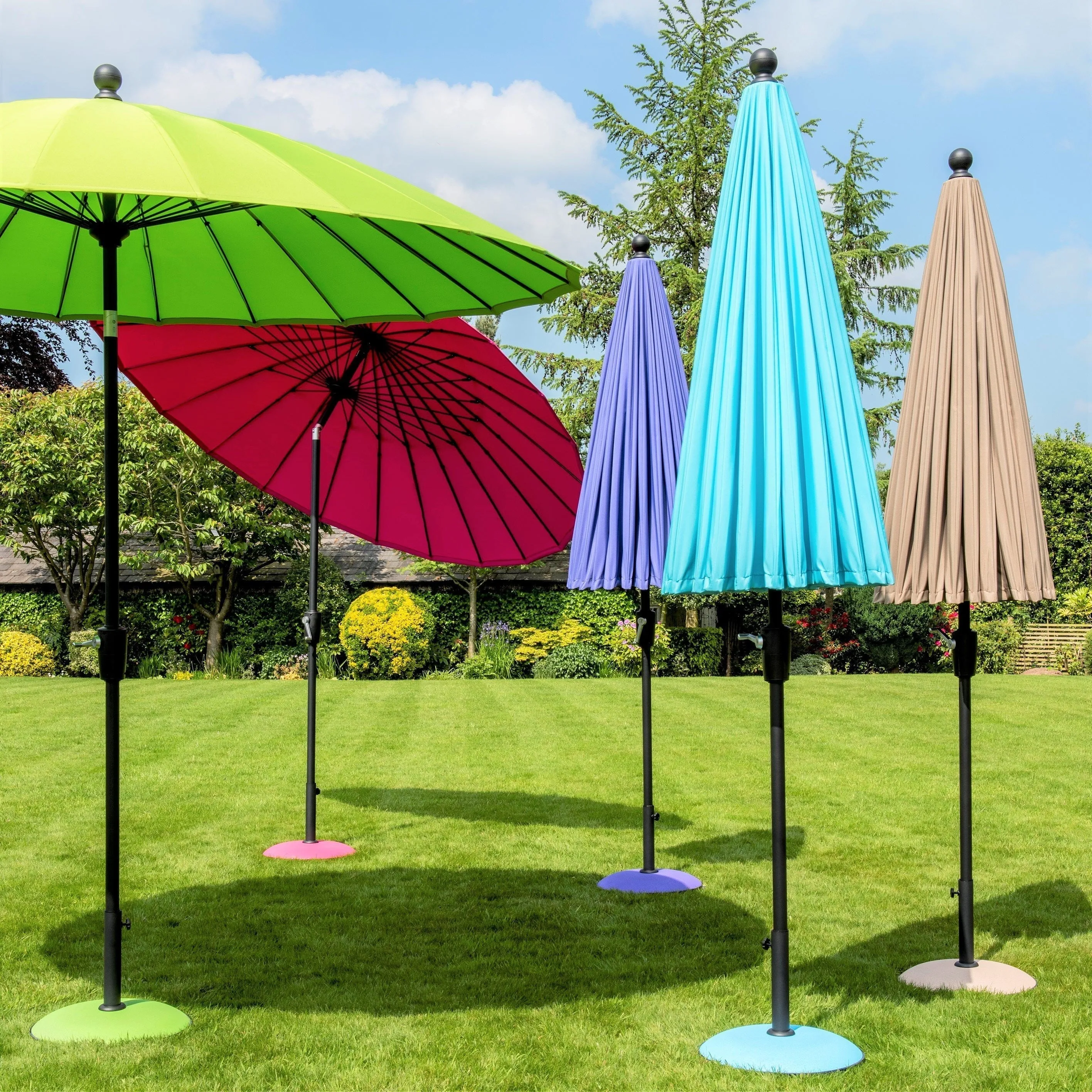 Norfolk Leisure Geisha Style Garden Parasol Umbrellas - 2.7m Crank Handle and Tilt - Taupe, Fuchsia, Lime, Purple, Aqua Outdoor Garden Patio