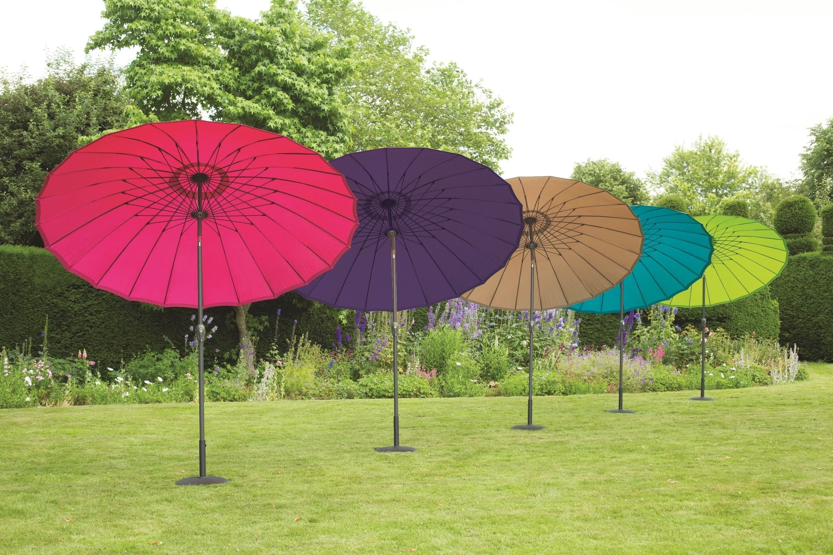 Norfolk Leisure Geisha Style Garden Parasol Umbrellas - 2.7m Crank Handle and Tilt - Taupe, Fuchsia, Lime, Purple, Aqua Outdoor Garden Patio