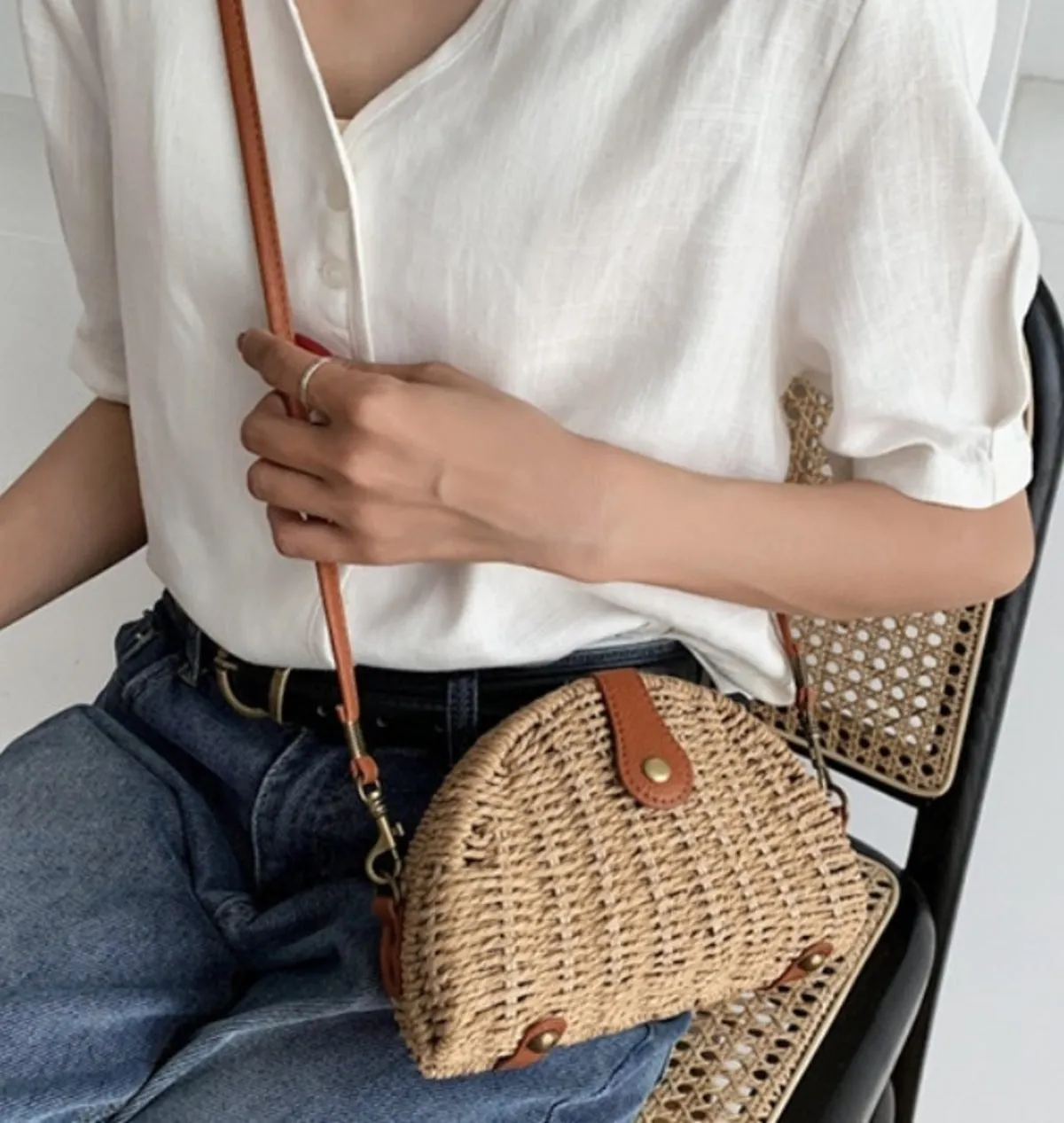 Oval Straw Crossbody Bag