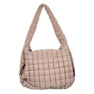 Oversized Quilted Hobo Tote - Tan