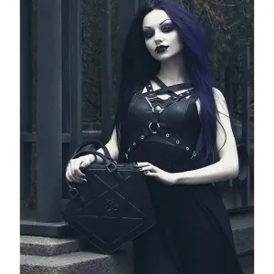 Pentagram Leather Handbag Punk Chain Gothic Shoulder Soft Darkness Bag