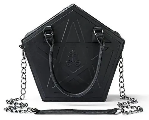 Pentagram Leather Handbag Punk Chain Gothic Shoulder Soft Darkness Bag