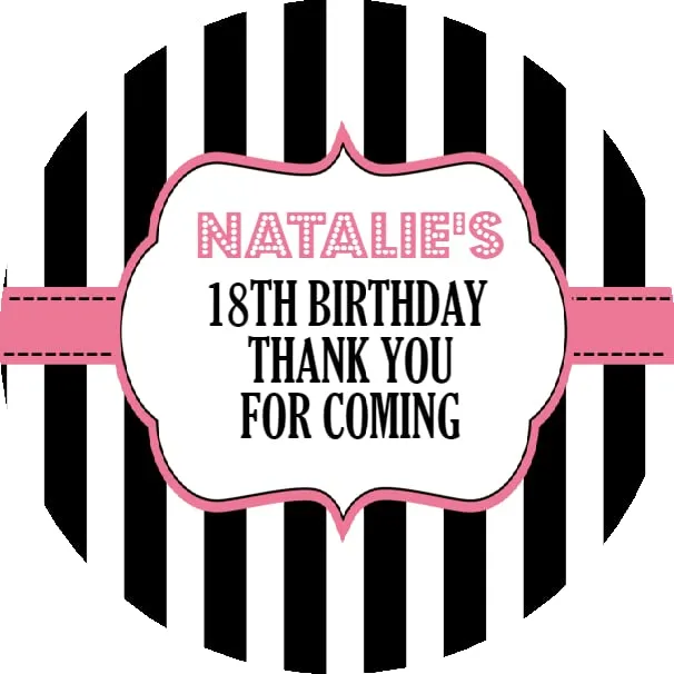 Personalised Birthday Party Stickers Pink Striped