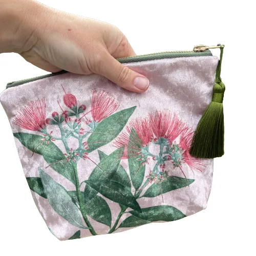 Pōhutukawa Flower Velvet Cosmetic Bag