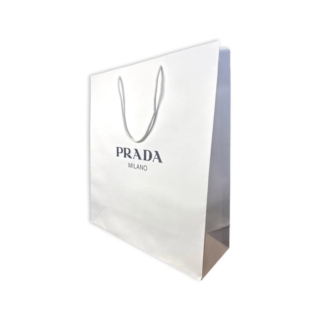 Prada Logo White Paper Designer Shopping Gift Bag Large Set of 2