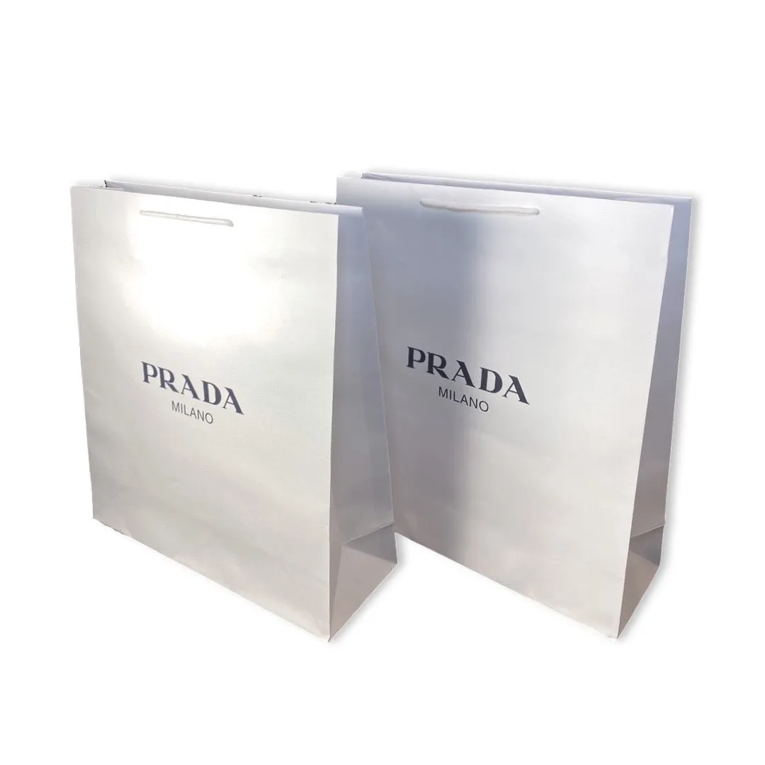 Prada Logo White Paper Designer Shopping Gift Bag Large Set of 2