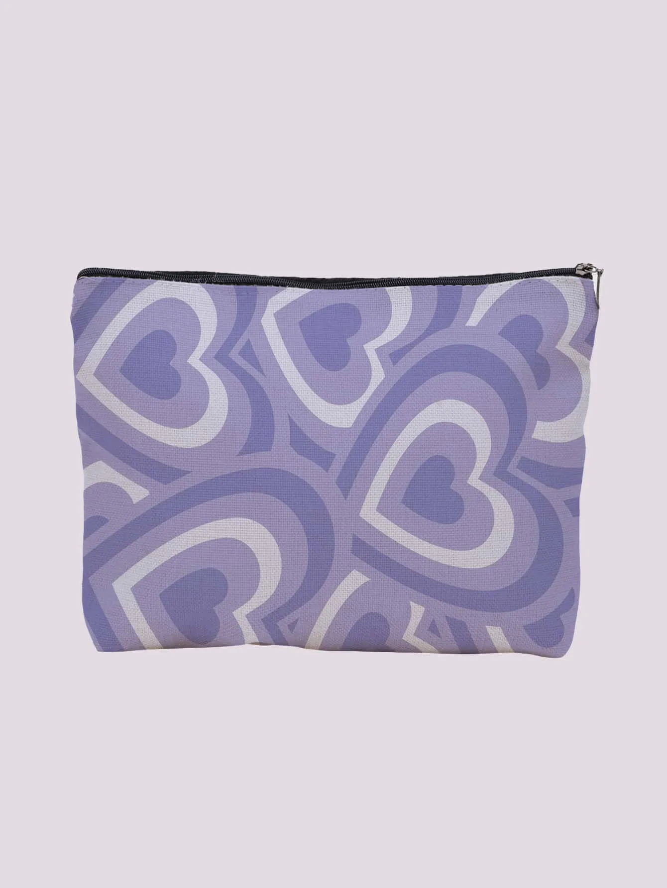 Purple Heart Print Zippered Makeup Bag Cosmetic Organizer Toiletries Bag Makeup