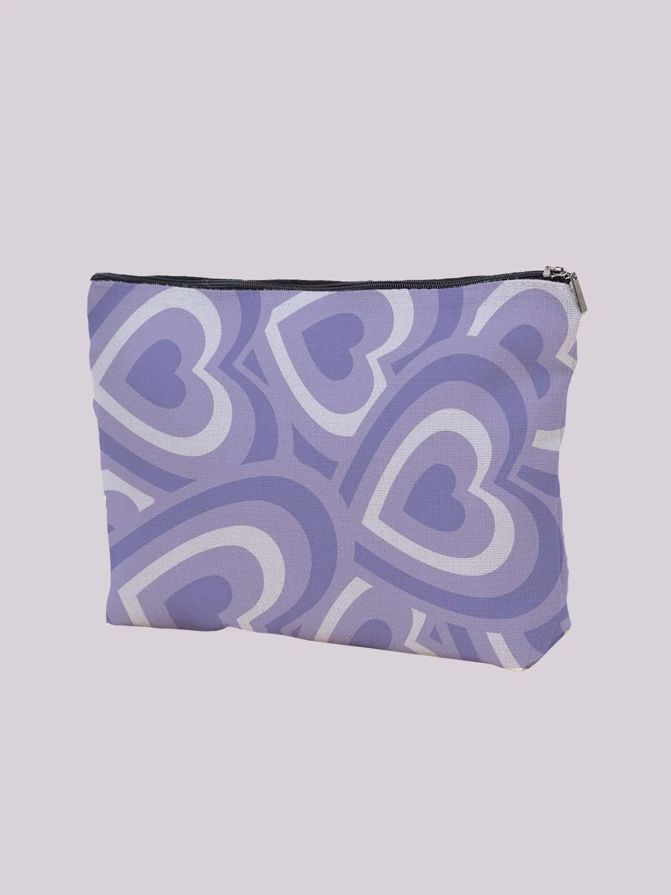 Purple Heart Print Zippered Makeup Bag Cosmetic Organizer Toiletries Bag Makeup