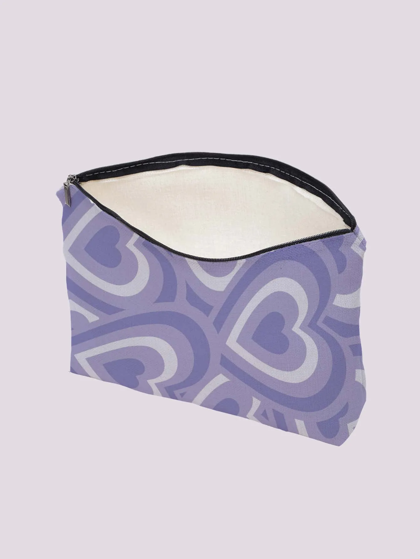 Purple Heart Print Zippered Makeup Bag Cosmetic Organizer Toiletries Bag Makeup