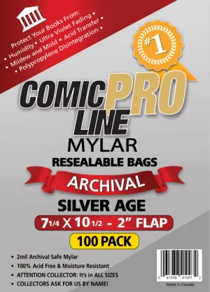 Resealable Silver Size Mylar Comic Bags - 100 Pack