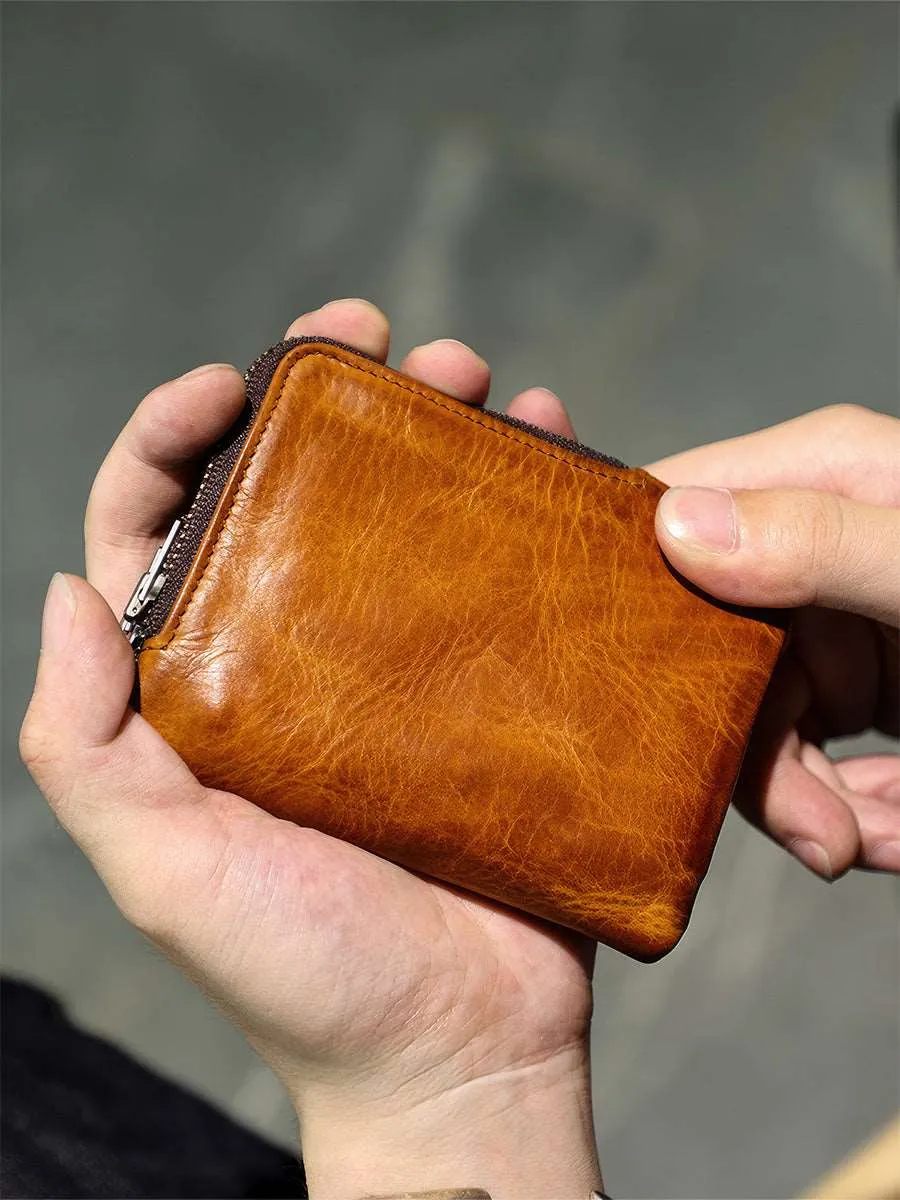 Retro Handmade Men's Leather Wallet With Zip