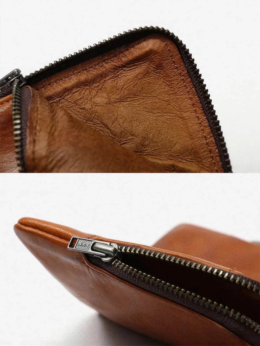 Retro Handmade Men's Leather Wallet With Zip