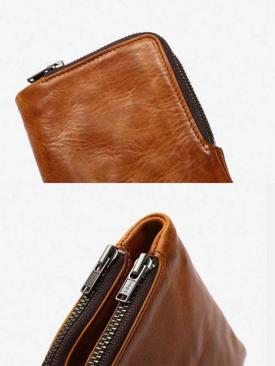 Retro Handmade Men's Leather Wallet With Zip