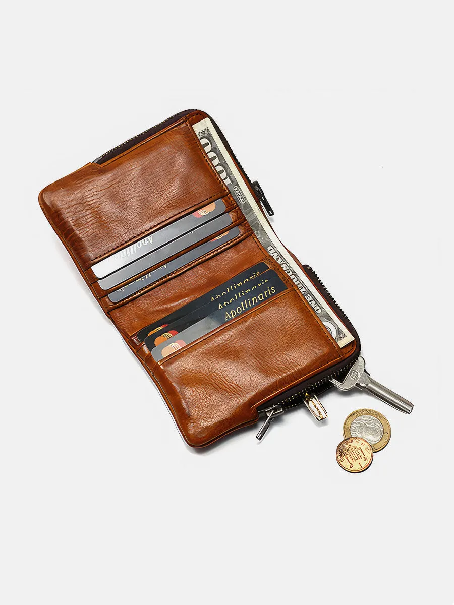 Retro Handmade Men's Leather Wallet With Zip