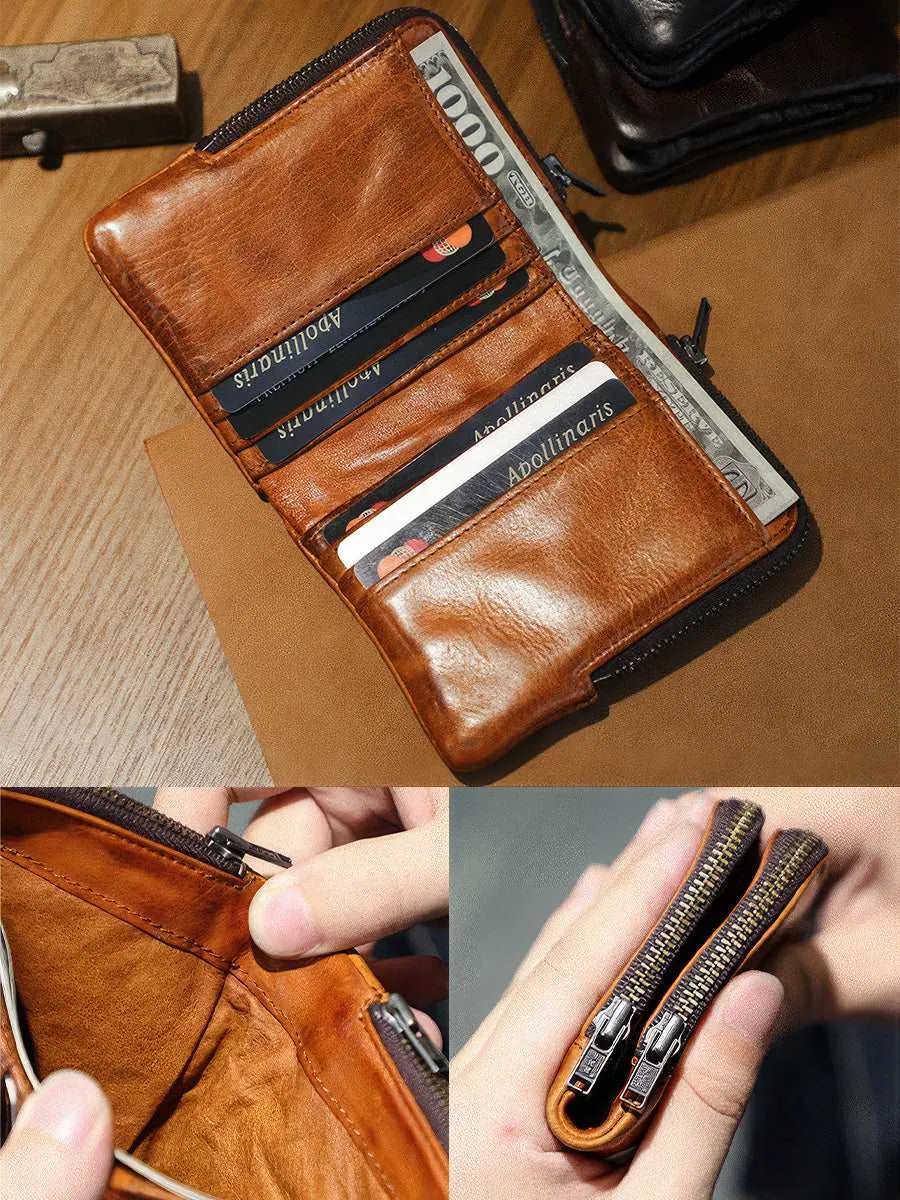 Retro Handmade Men's Leather Wallet With Zip