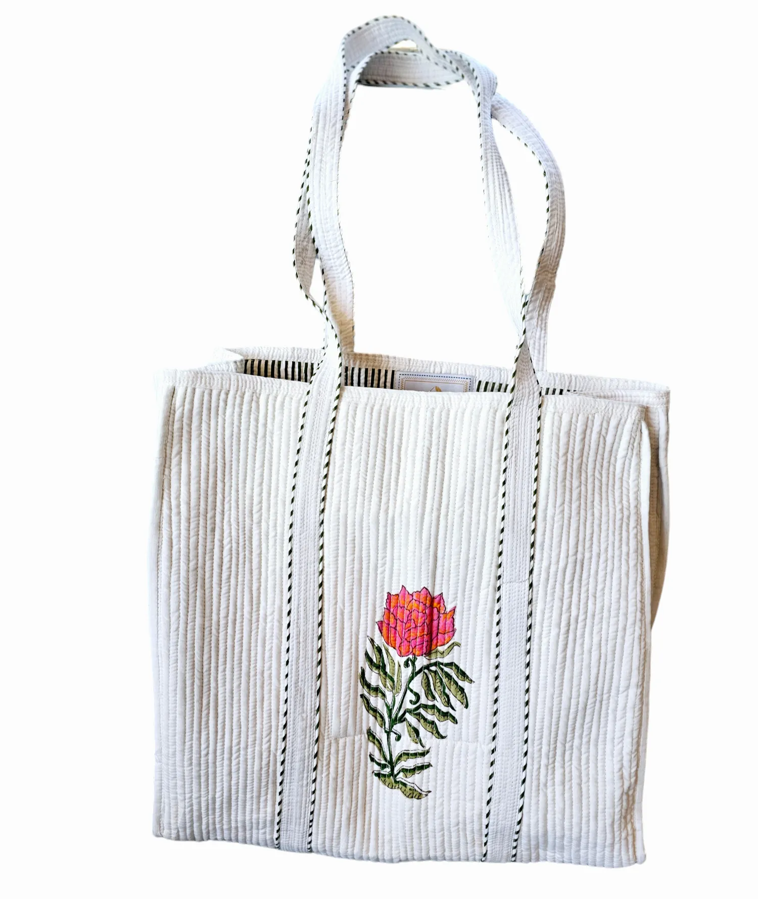 Rose Quilted Cotton Tote Bag