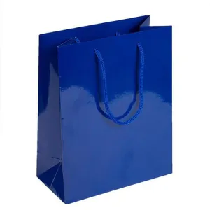 Royal Blue Glossy Rope Handle Euro-Tote Shopping Bags - 8.0 x 4.0 x 10.0