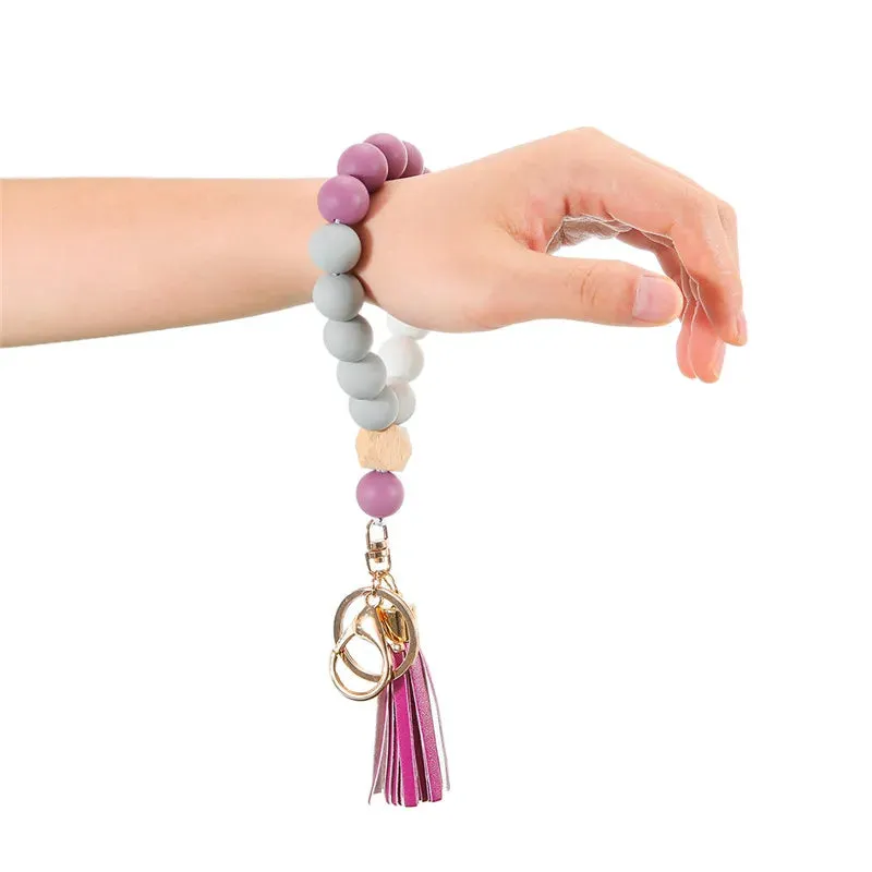 Silicone Beaded Tassel Keychain with Lobster Clasp