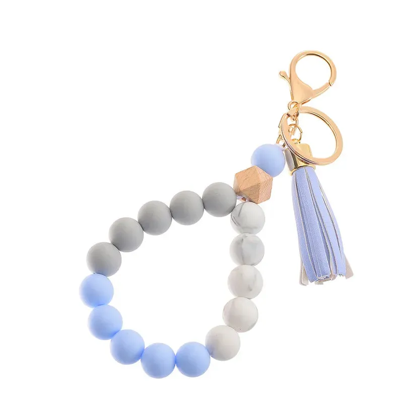 Silicone Beaded Tassel Keychain with Lobster Clasp