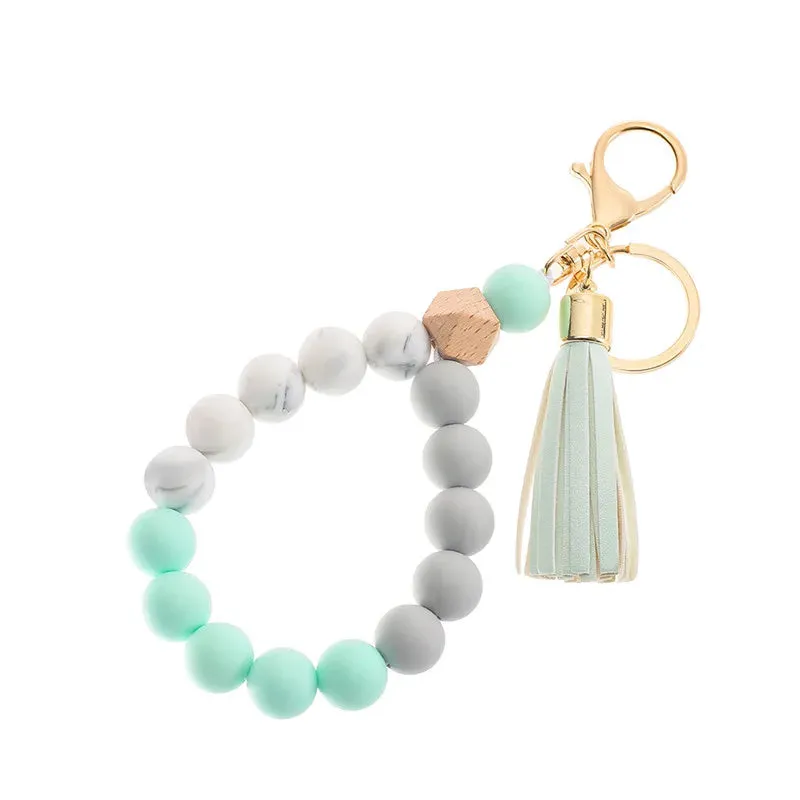 Silicone Beaded Tassel Keychain with Lobster Clasp