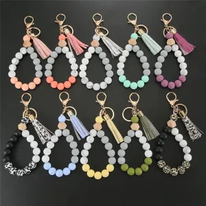 Silicone Beaded Tassel Keychain with Lobster Clasp