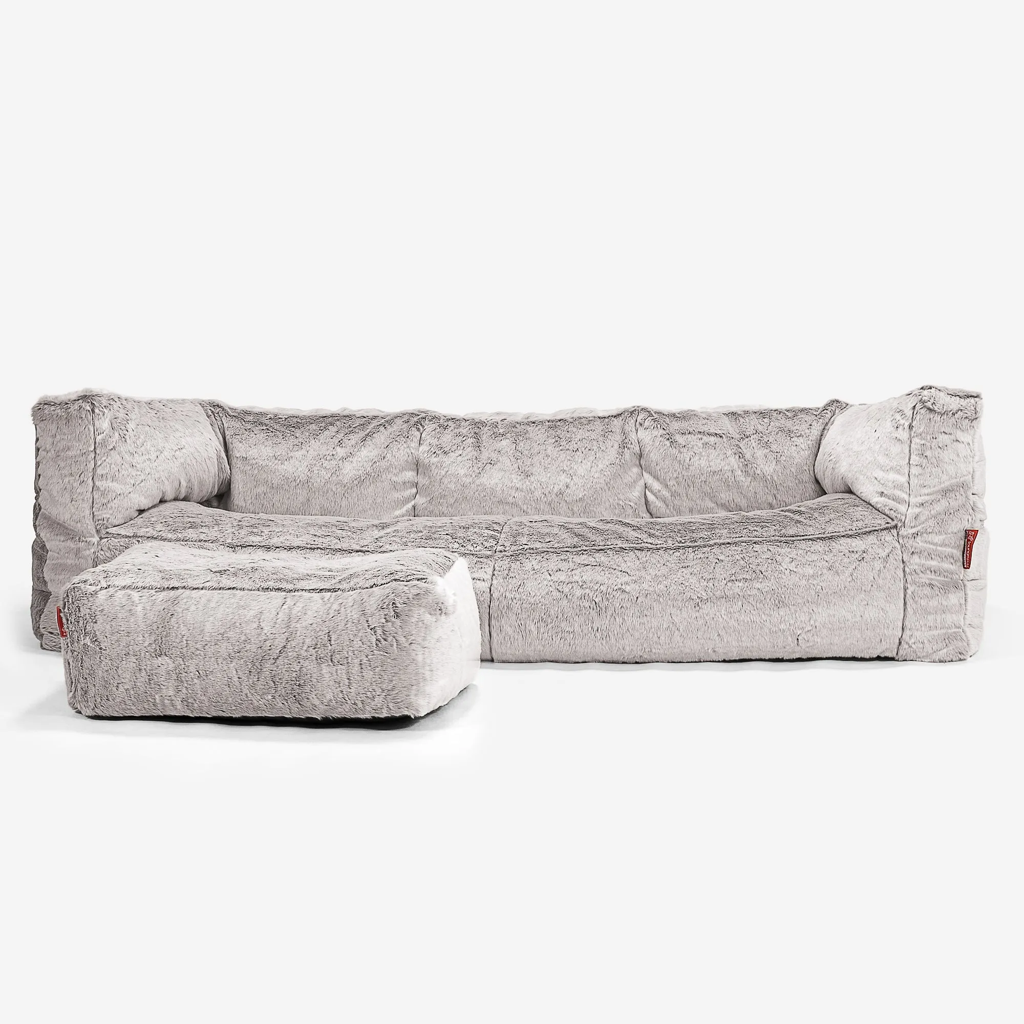 The 3 Seater Albert Sofa Bean Bag - Fluffy Faux Fur Rabbit Light Grey