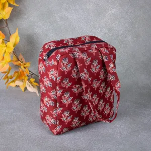 Water Proof Cotton Lunch Bag Maroon Colour Flower Design.