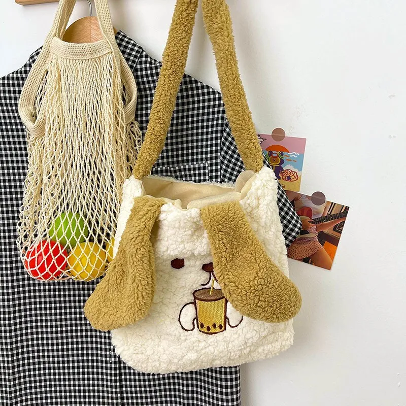 Wenkouban  Winter Soft Plush Bag Women Imitation Lamb Wool Crossbody Bags Bunny Ears Shoulder Bag Kawaii Cross Body Bags Women Bolsa Bags