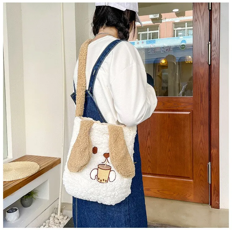 Wenkouban  Winter Soft Plush Bag Women Imitation Lamb Wool Crossbody Bags Bunny Ears Shoulder Bag Kawaii Cross Body Bags Women Bolsa Bags